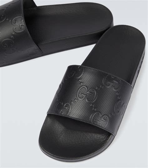 gucci black rubber gg slides|gucci slides all black.